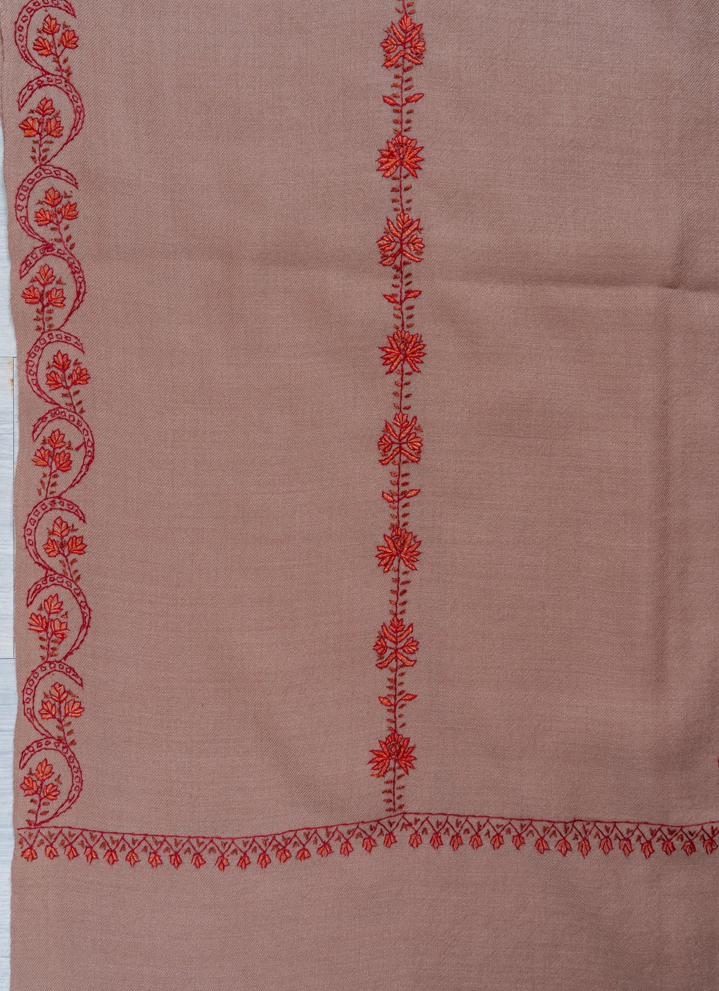 Rosy Drift Sozni Hand Embroidered Merino Wool Shawl