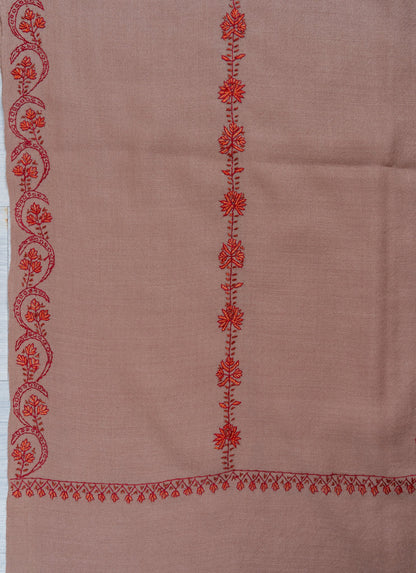 Rosy Drift Sozni Hand Embroidered Merino Wool Shawl