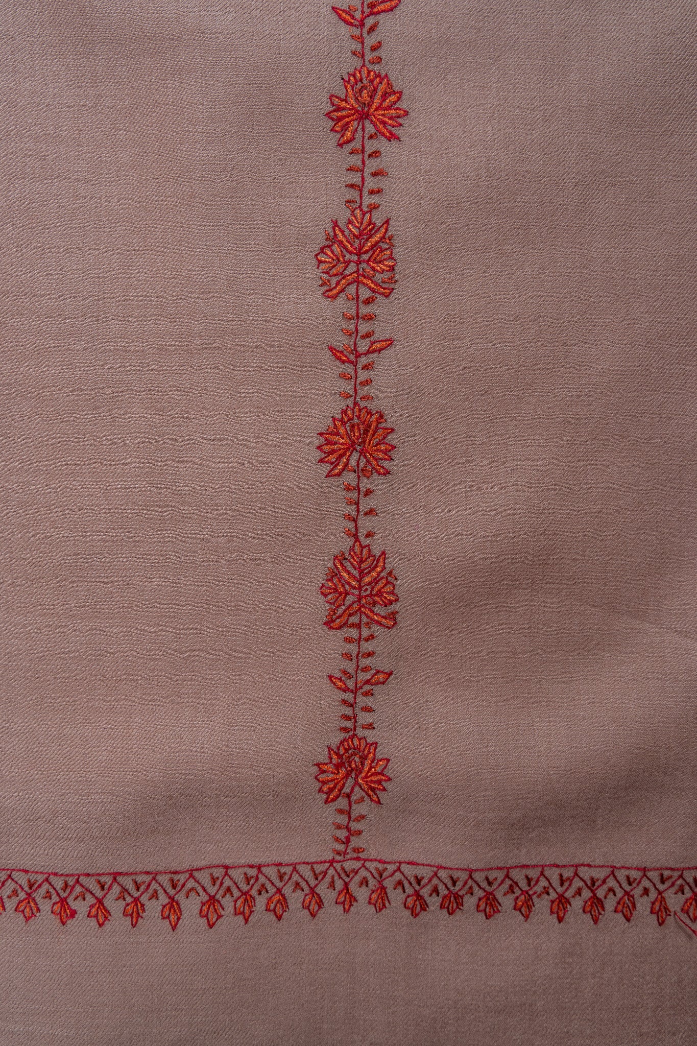 Rosy Drift Sozni Hand Embroidered Merino Wool Shawl