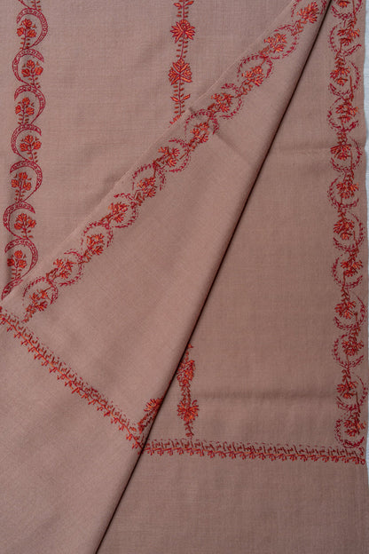Rosy Drift Sozni Hand Embroidered Merino Wool Shawl