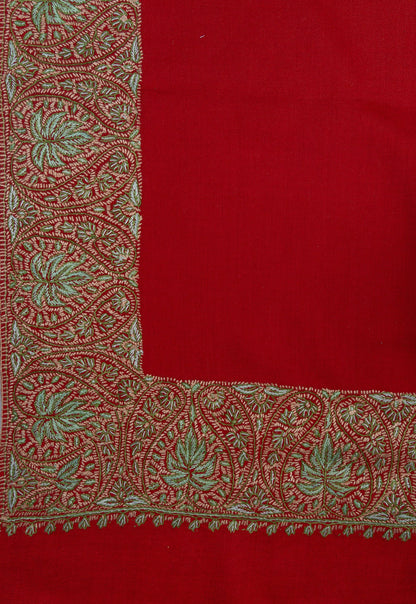 Crimson Aura Merino Wool Shawl with Sozni Hand Embroidered Border