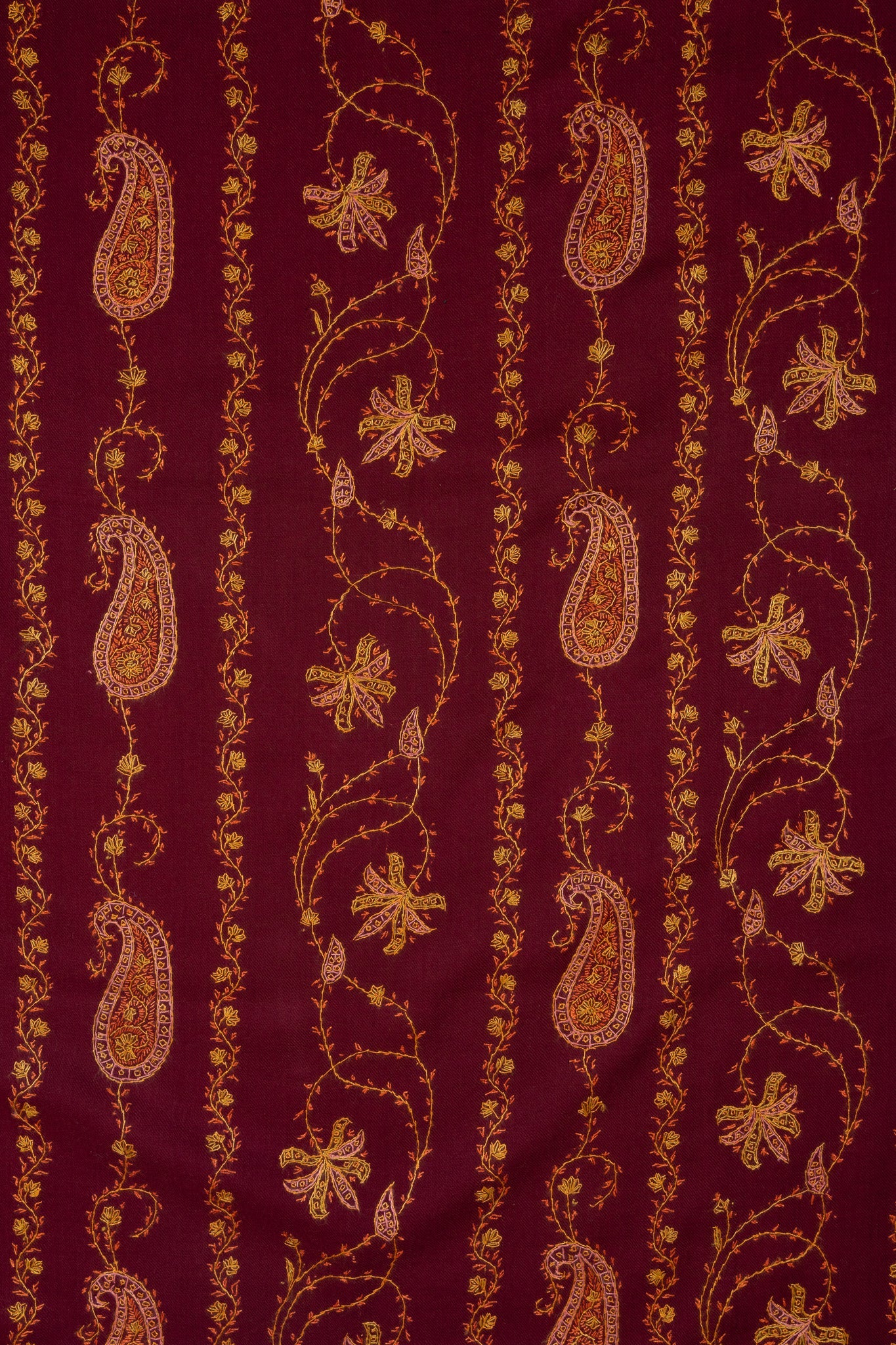 Maroon Harvest Sozni Hand Embroidered Merino Wool Shawl