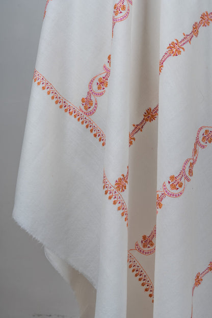 Coral Veil Sozni Hand Embroidered Merino Wool Shawl