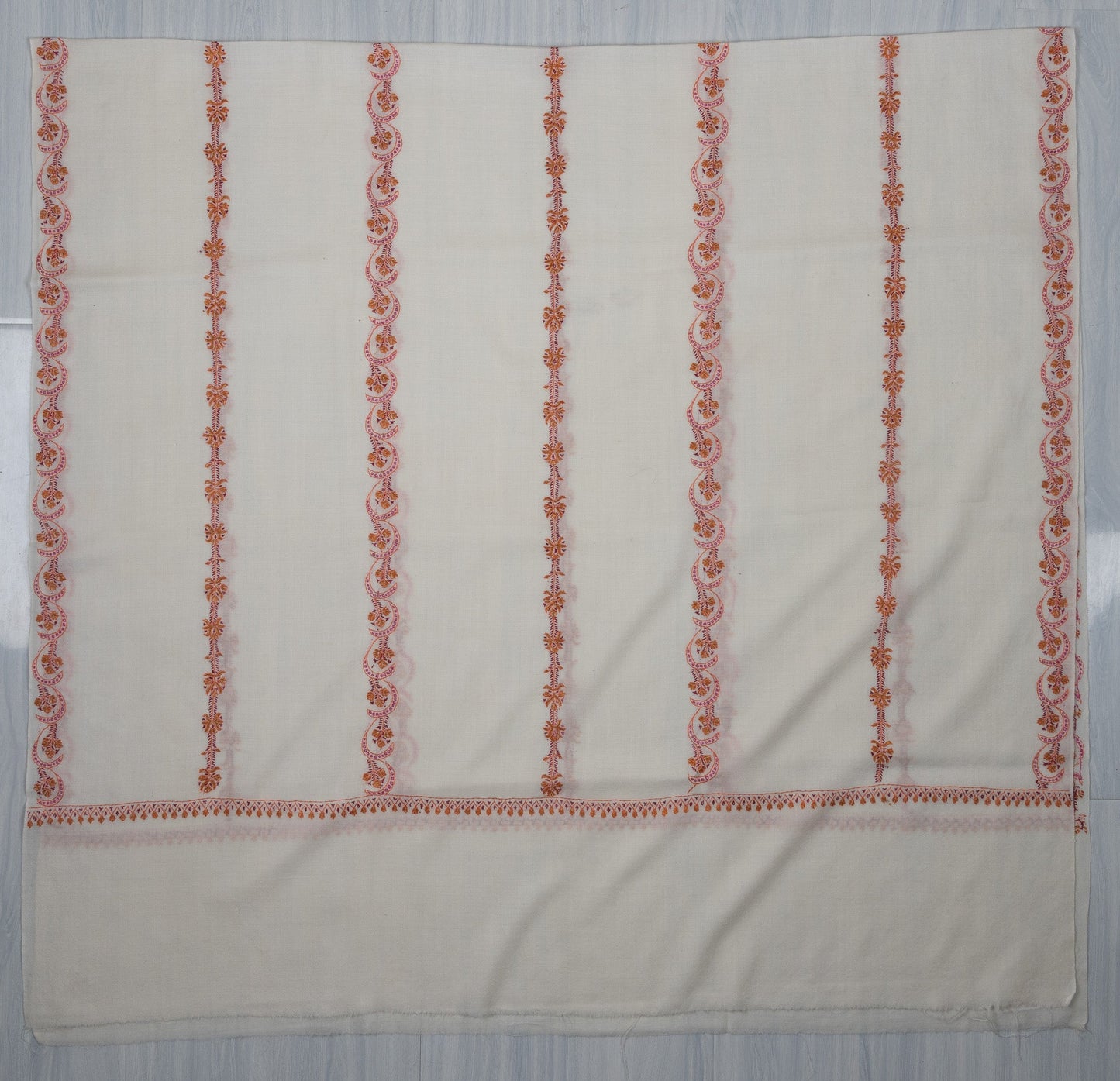 Coral Veil Sozni Hand Embroidered Merino Wool Shawl