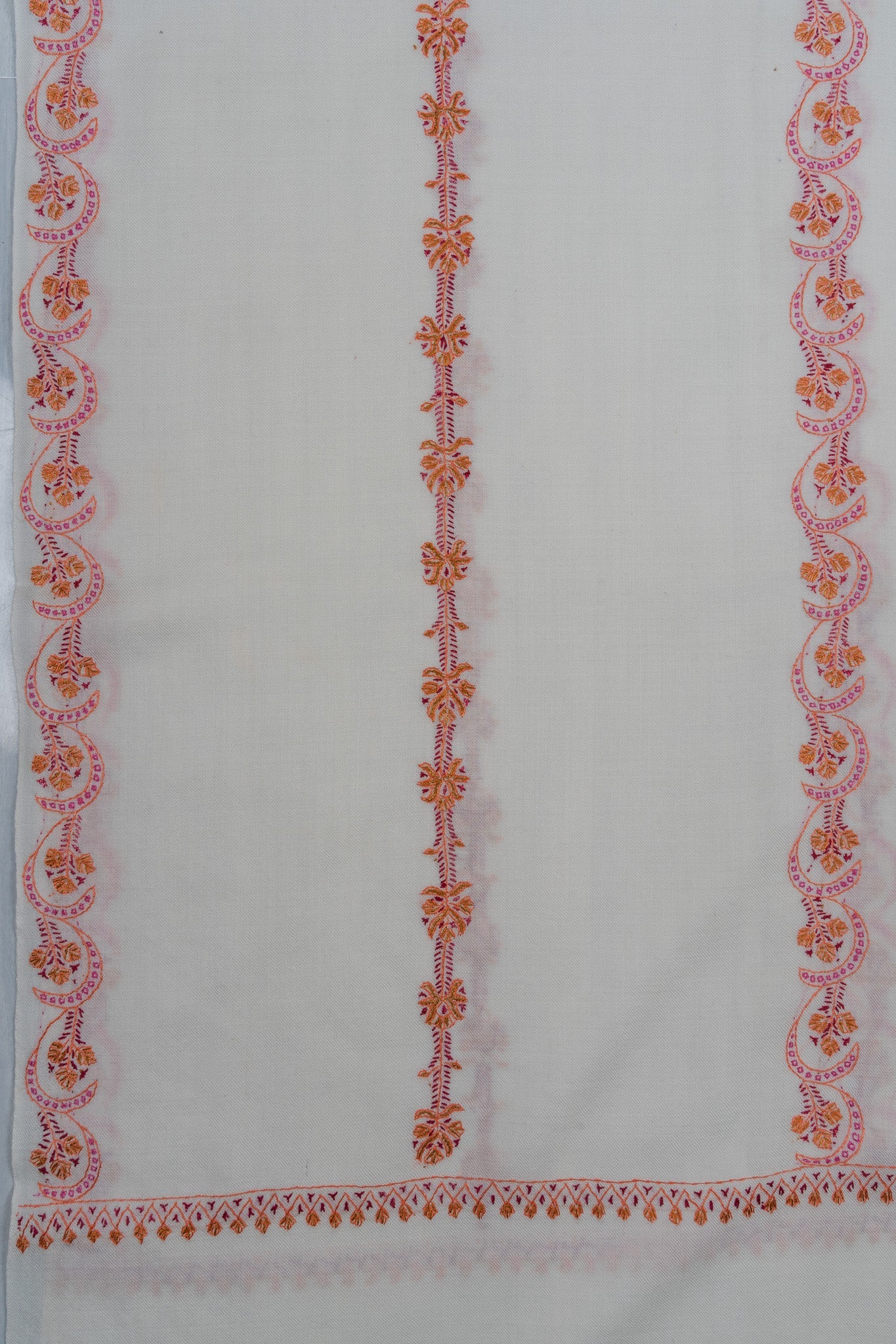 Coral Veil Sozni Hand Embroidered Merino Wool Shawl