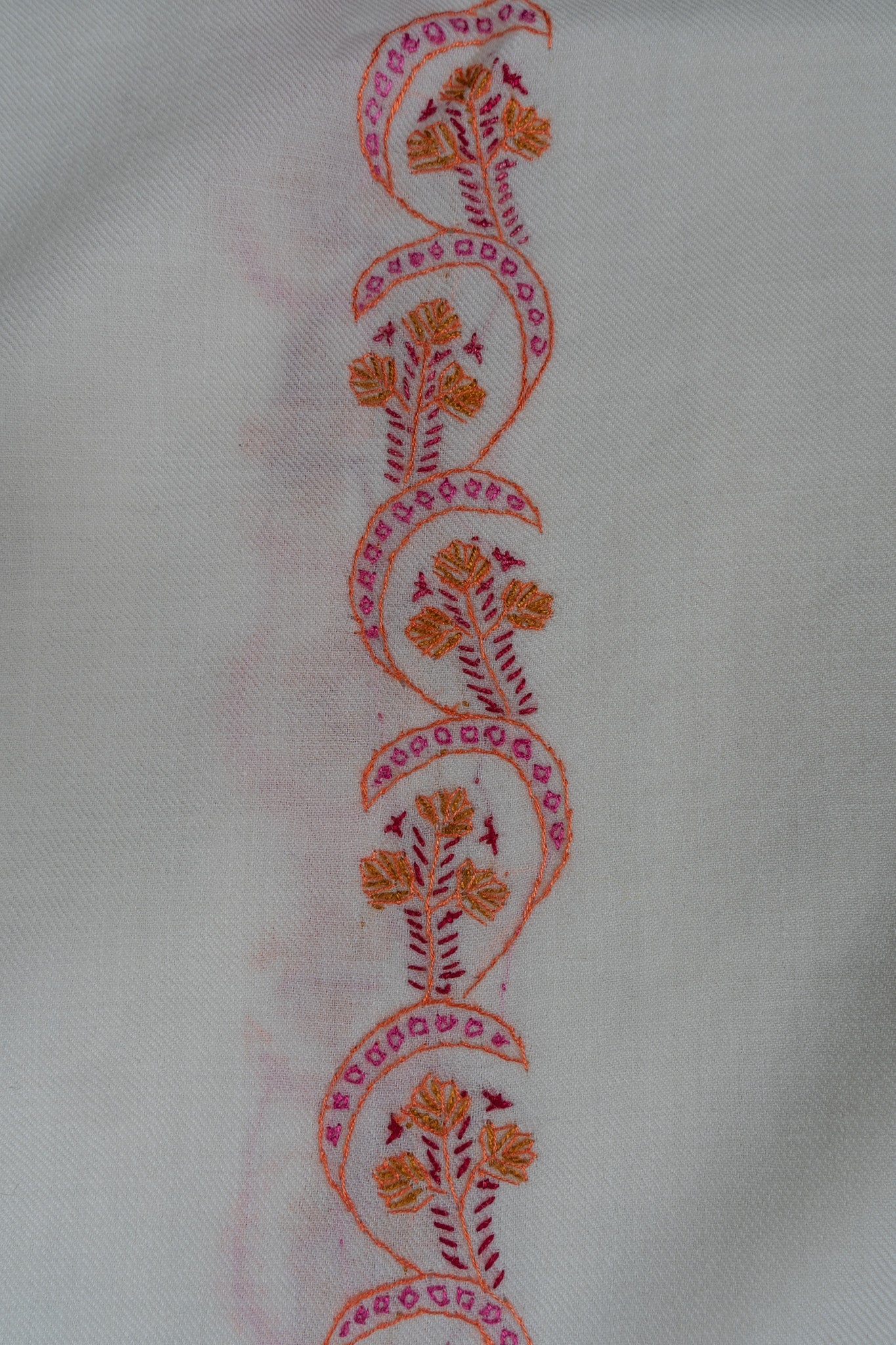 Coral Veil Sozni Hand Embroidered Merino Wool Shawl