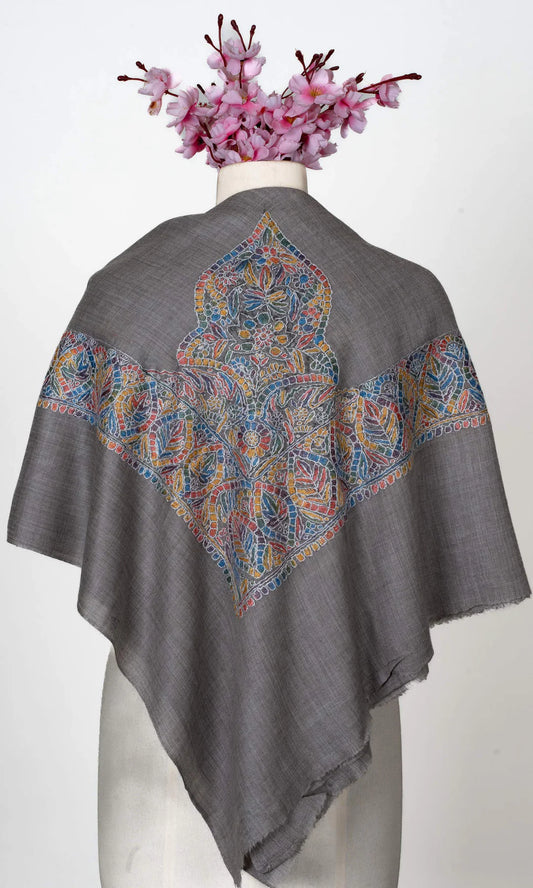 Slate Mosaic Rumal 58 inches — Sozni Hand Embroidered