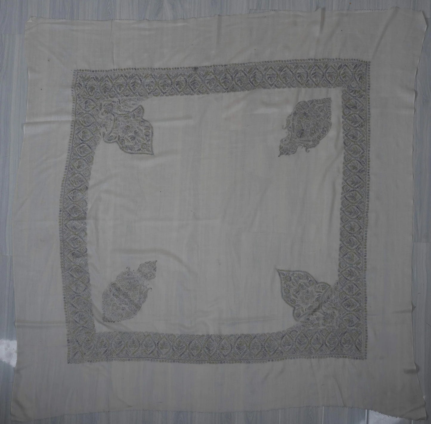 Silver Whisper Rumal 58 inches — Sozni Hand Embroidered