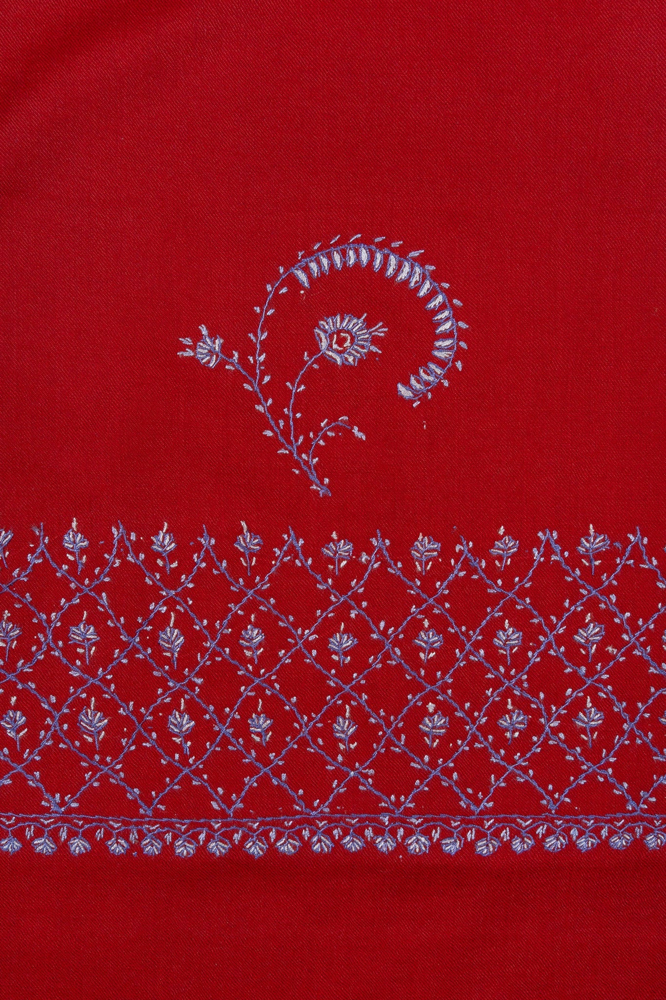 Ruby Cascade Sozni Hand Embroidered Merino Wool Shawl