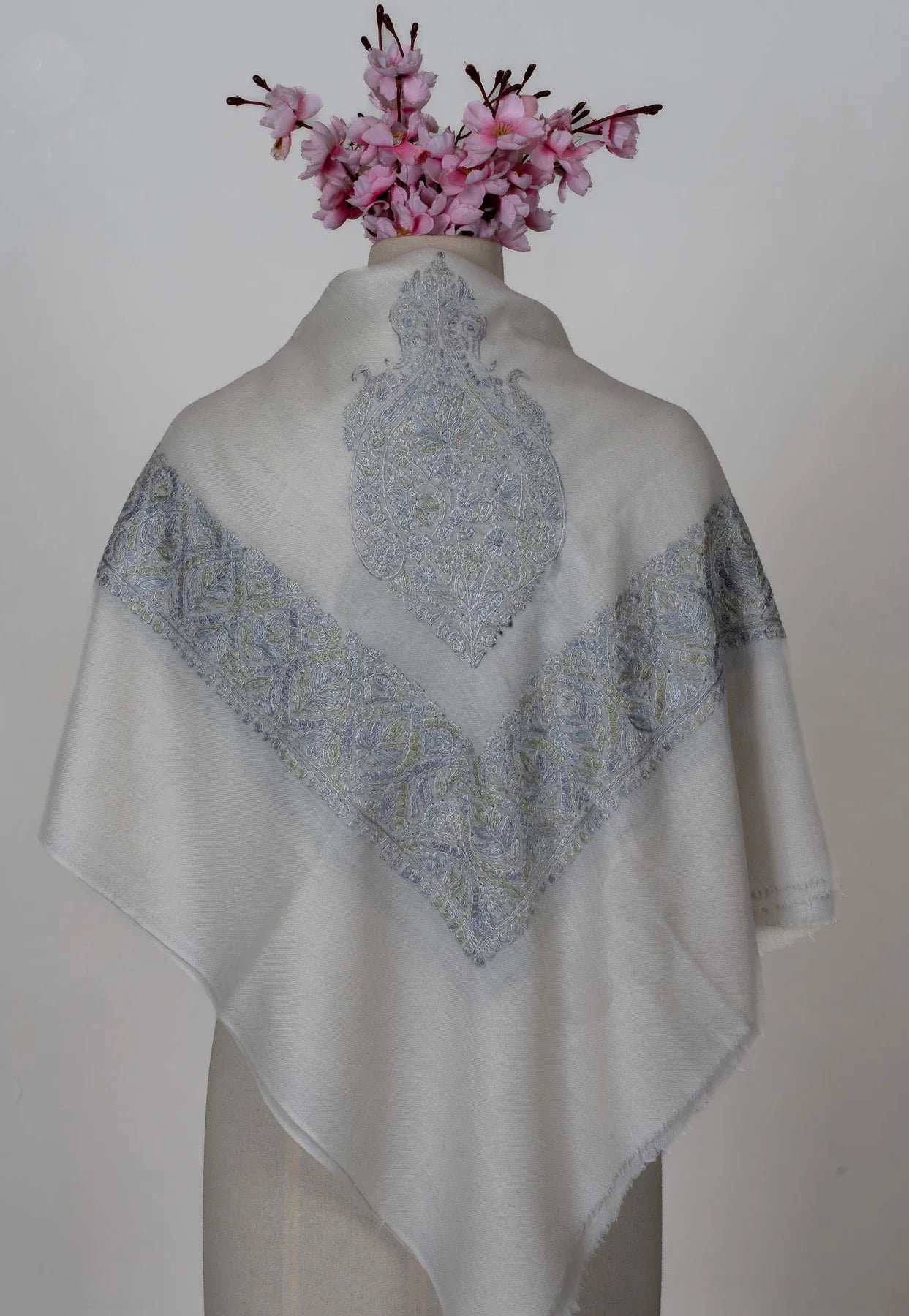 Silver Whisper Rumal 58 inches — Sozni Hand Embroidered