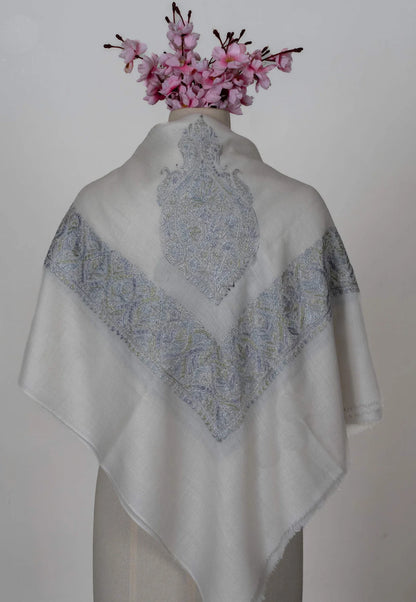 Silver Whisper Rumal 58 inches — Sozni Hand Embroidered