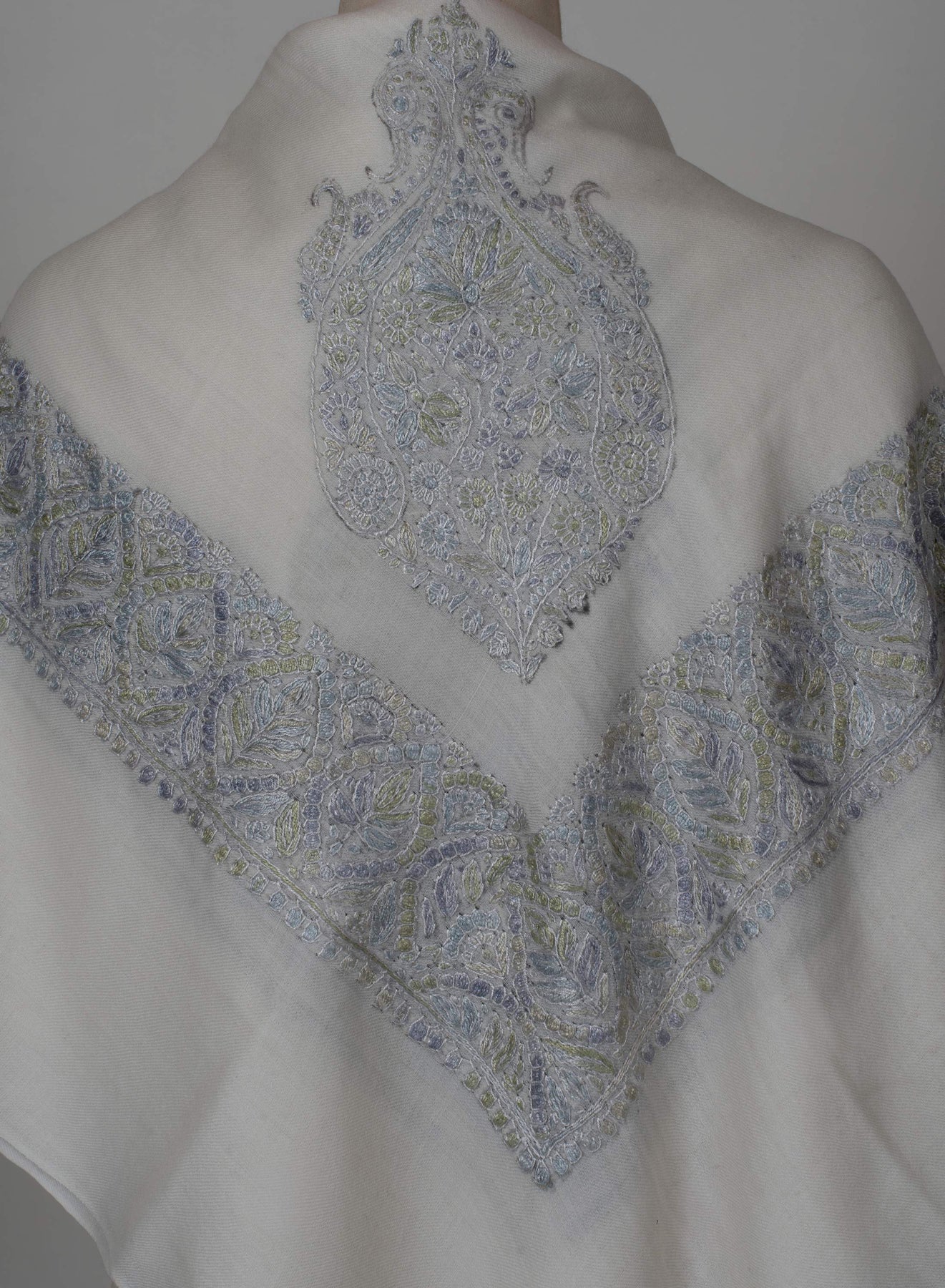 Silver Whisper Rumal 58 inches — Sozni Hand Embroidered