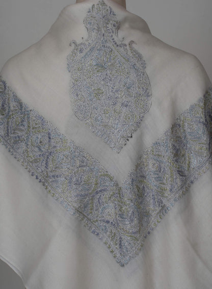 Silver Whisper Rumal 58 inches — Sozni Hand Embroidered