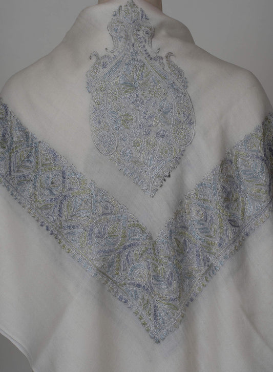 Silver Whisper Rumal 58 inches — Sozni Hand Embroidered