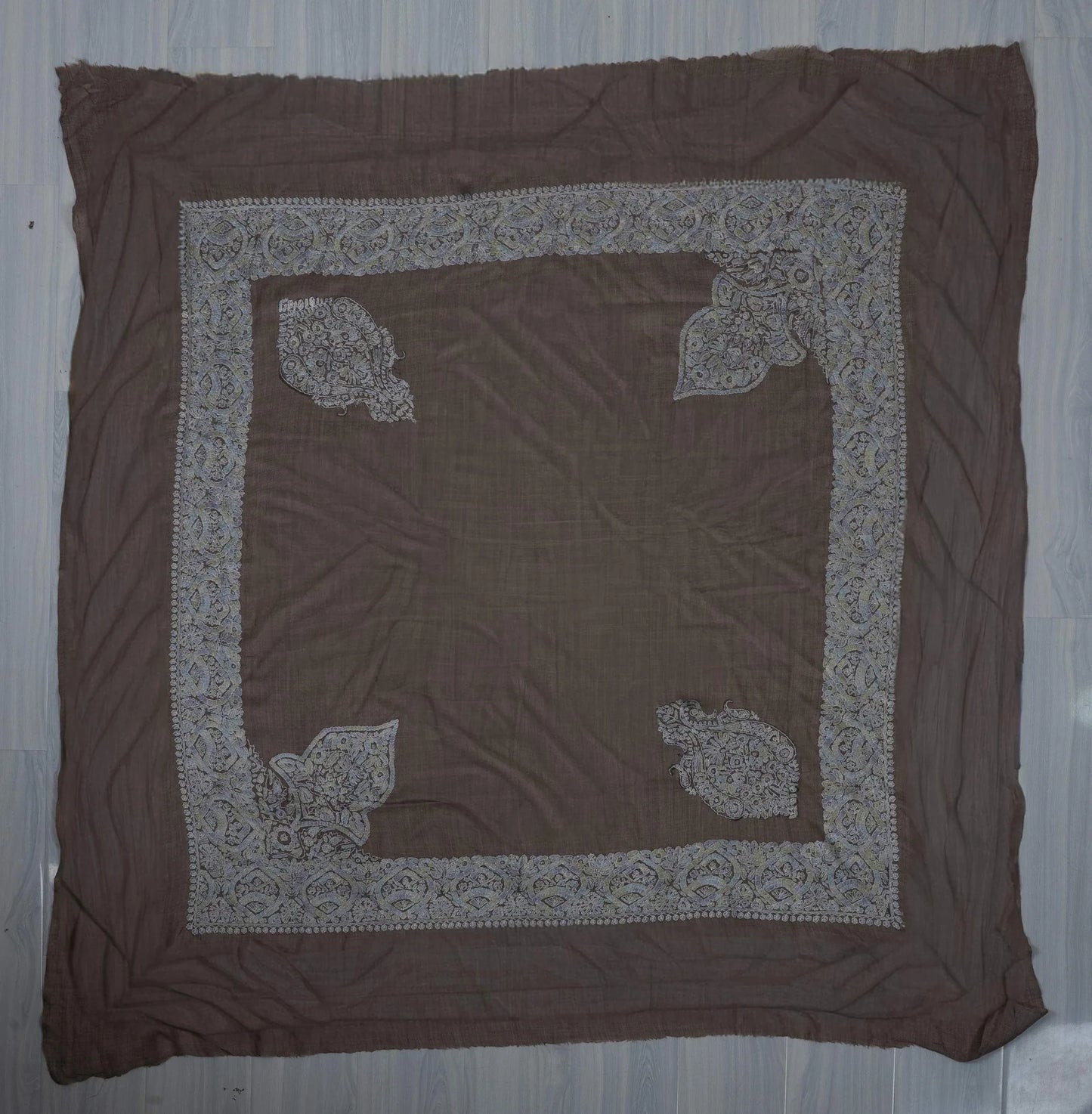 Smoky Taupe Rumal 58 inches — Sozni Hand Embroidered