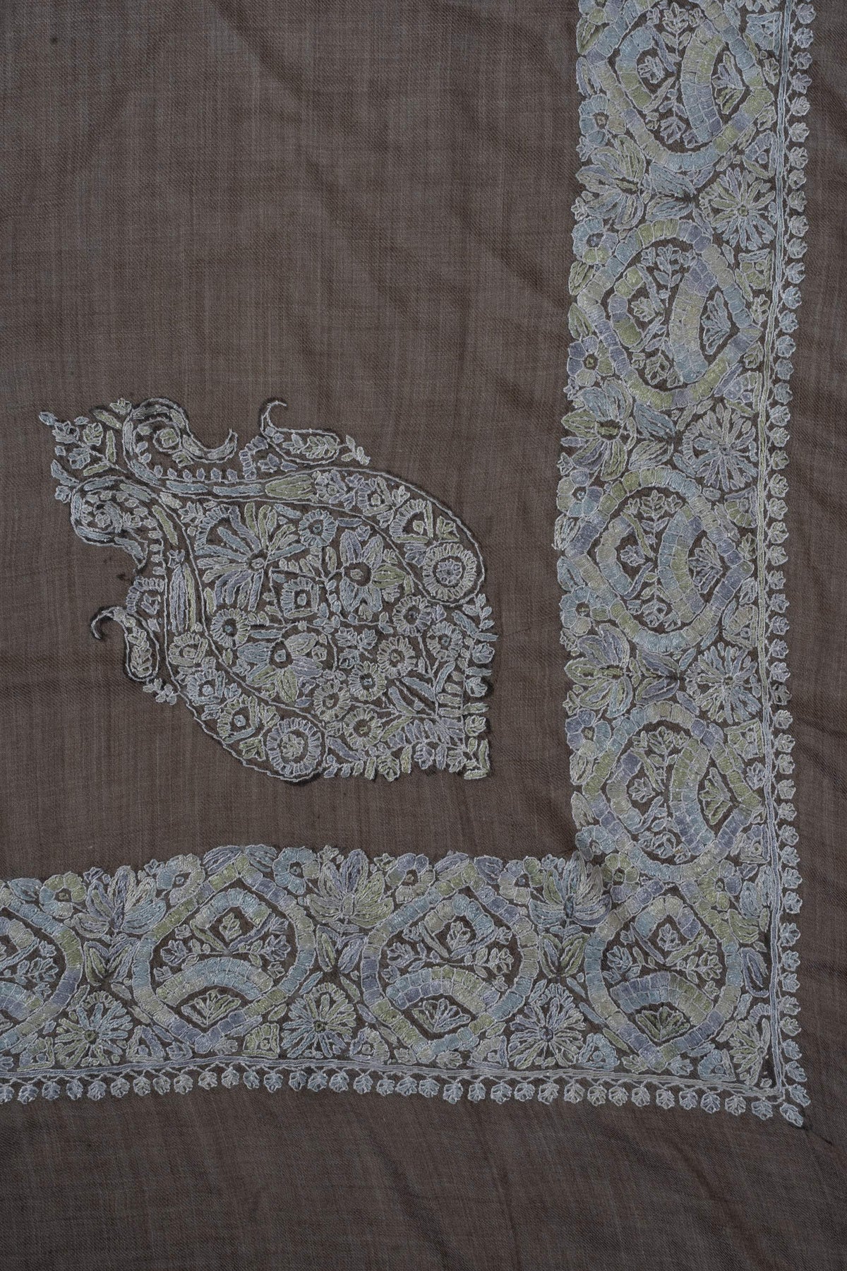 Smoky Taupe Rumal 58 inches — Sozni Hand Embroidered