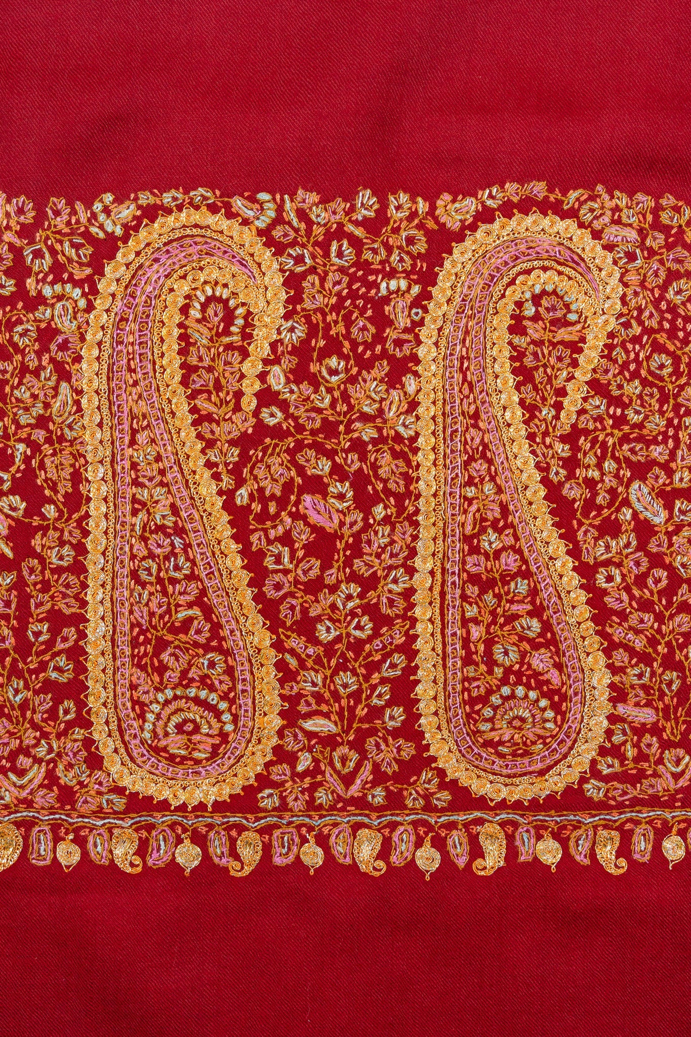 Crimson Legacy Sozni Hand Embroidered Merino Wool Shawl