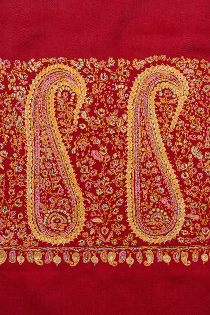 Crimson Legacy Sozni Hand Embroidered Merino Wool Shawl