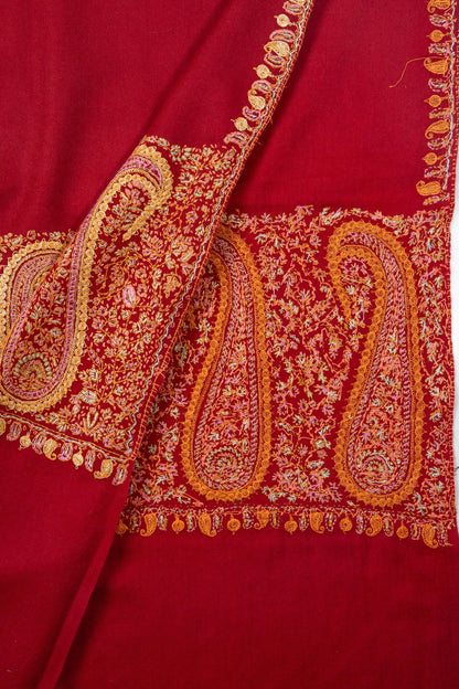 Crimson Legacy Sozni Hand Embroidered Merino Wool Shawl