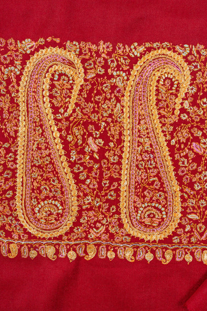 Crimson Legacy Sozni Hand Embroidered Merino Wool Shawl