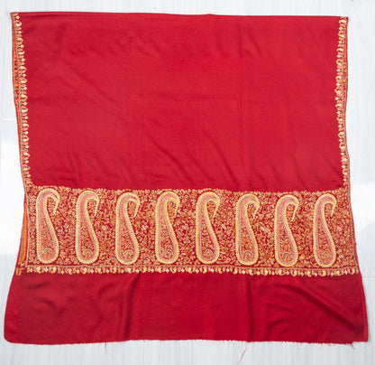 Crimson Legacy Sozni Hand Embroidered Merino Wool Shawl