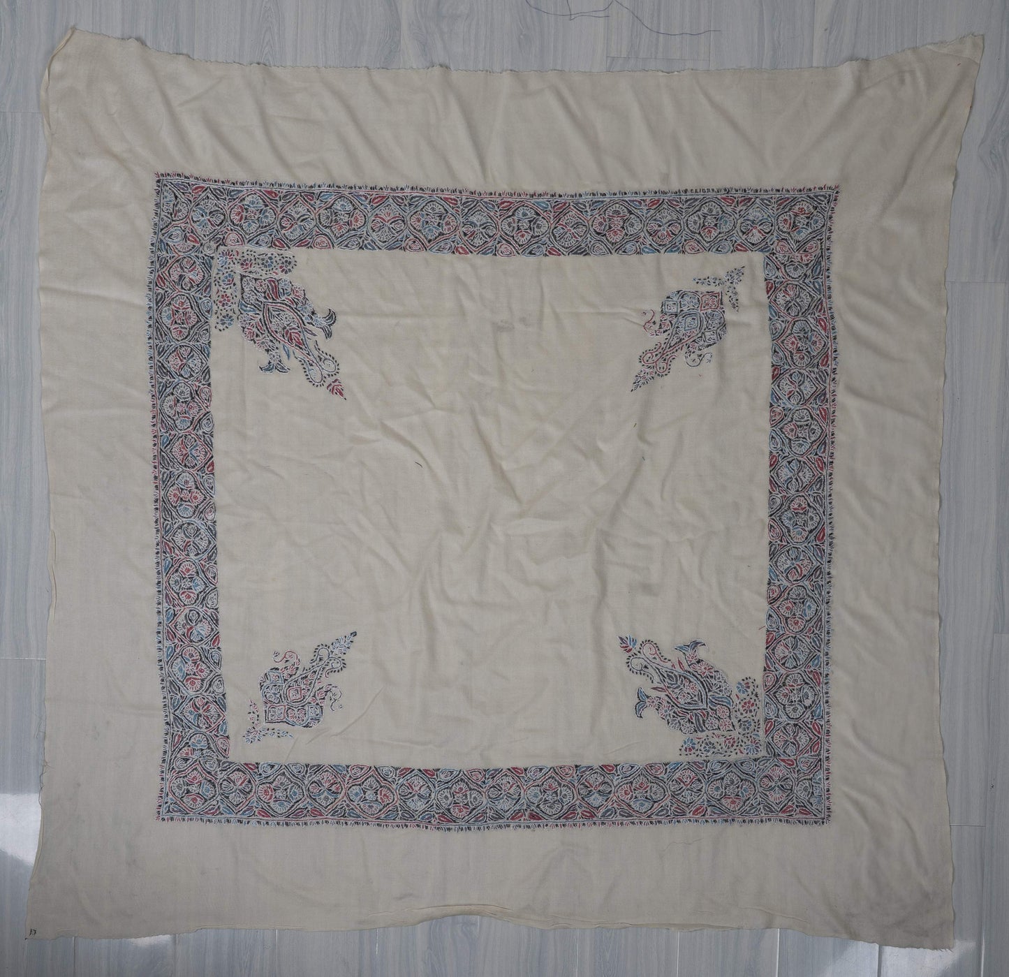 Ivory Petal Rumal 58 inches — Sozni Hand Embroidered