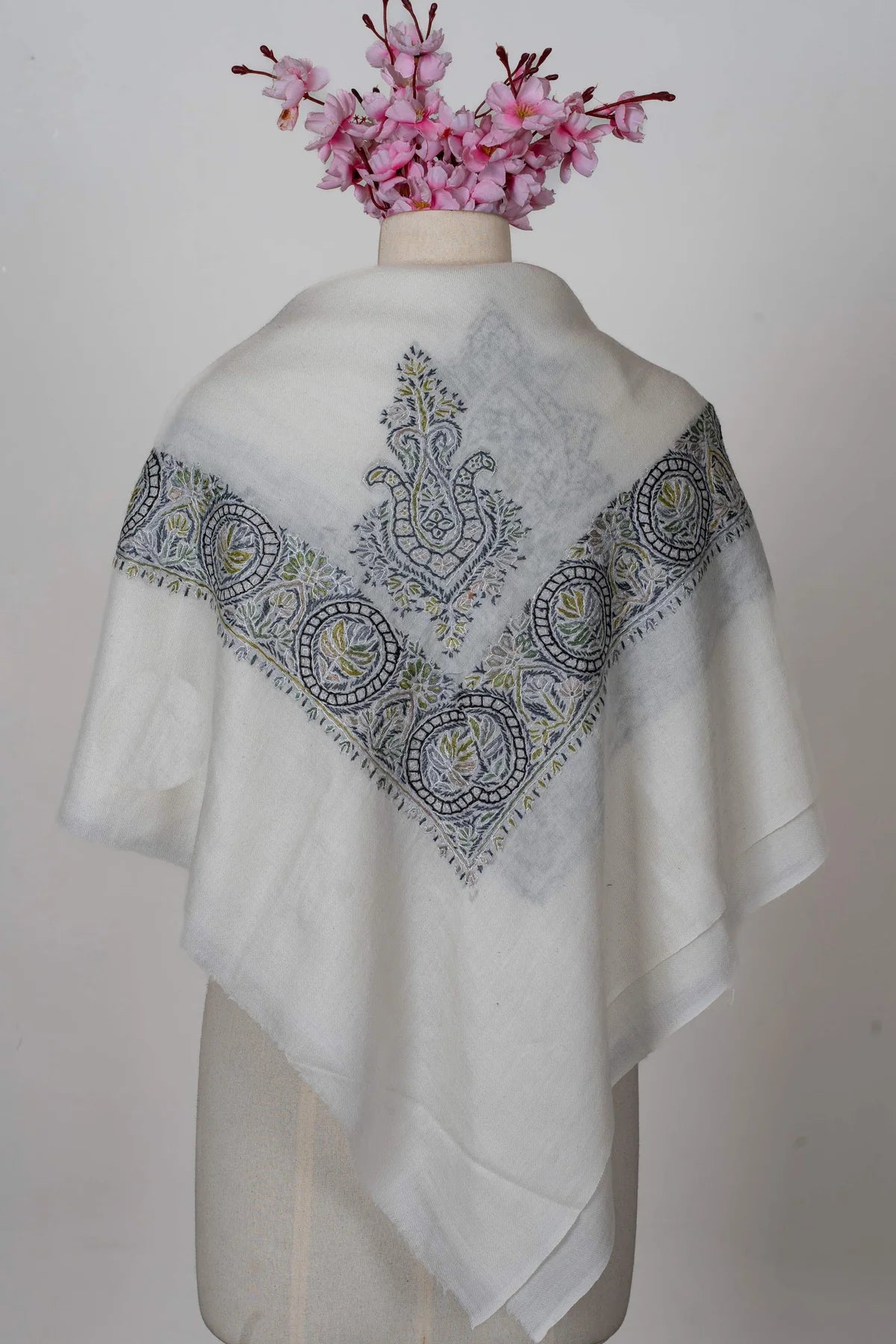 Silver Whisper Rumal 58 inches — Sozni Hand Embroidered