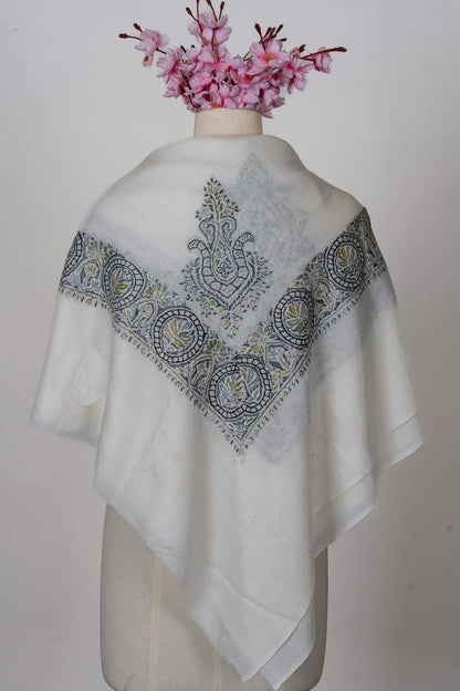 Silver Whisper Rumal 58 inches — Sozni Hand Embroidered