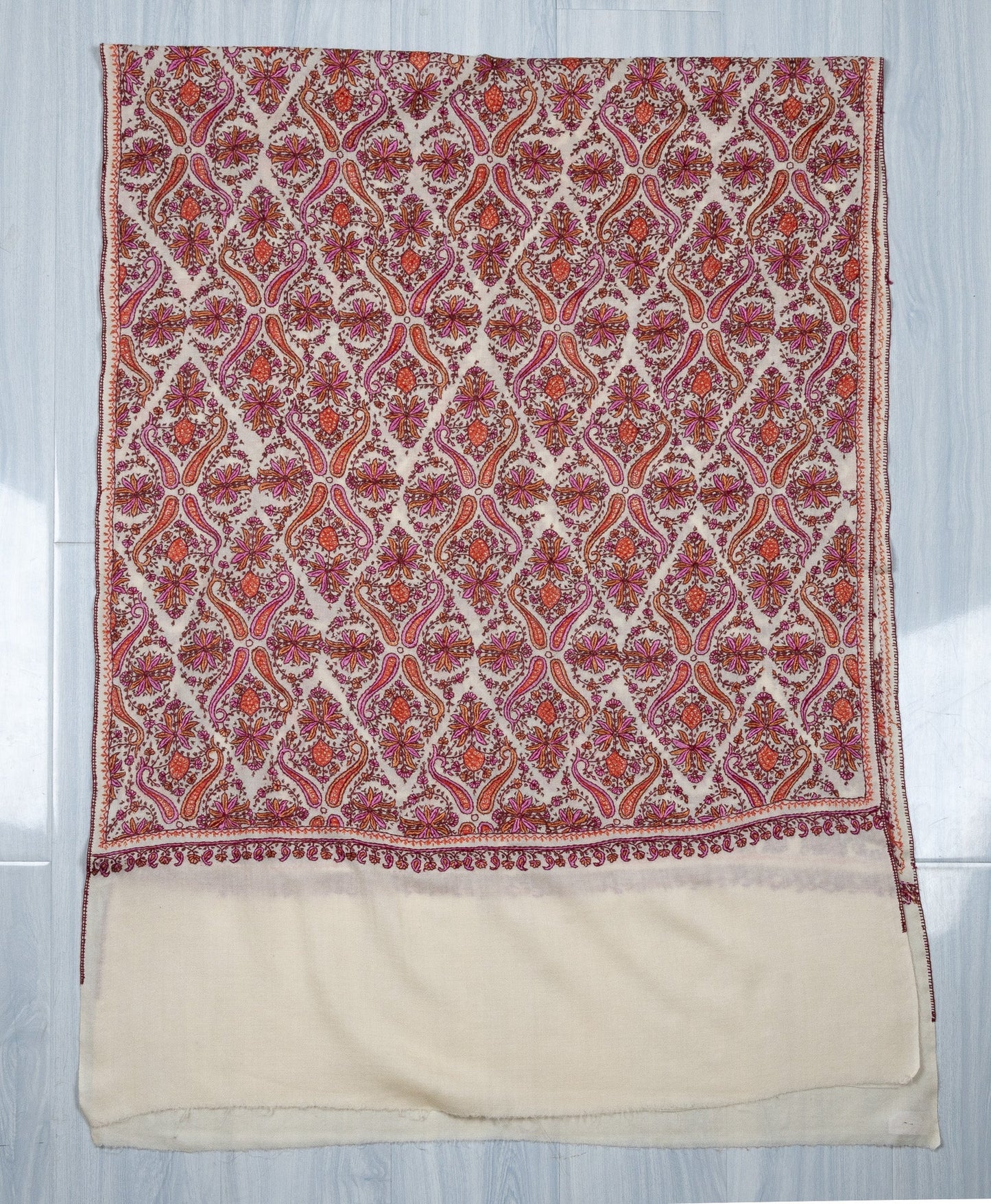 Meadow Mosaic Sozni Hand Embroidered Merino Wool Scarf