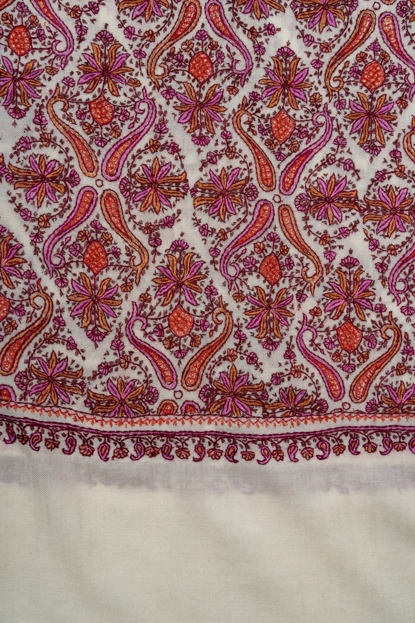 Meadow Mosaic Sozni Hand Embroidered Merino Wool Scarf