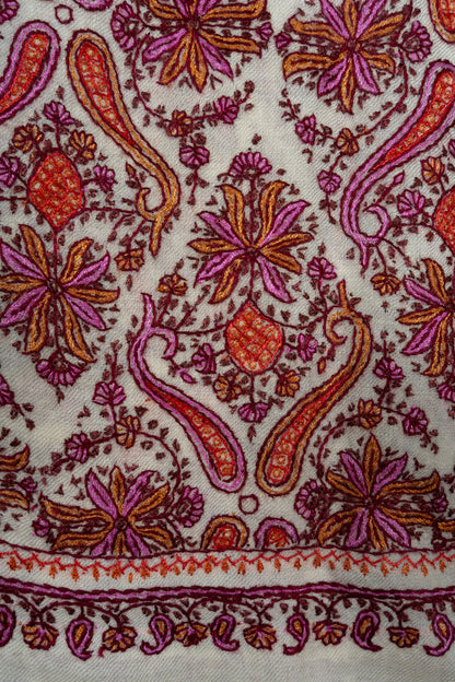 Meadow Mosaic Sozni Hand Embroidered Merino Wool Scarf
