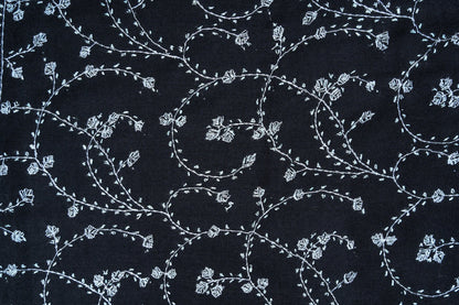Noir Blossom Sozni Hand Embroidered Merino Wool Shawl