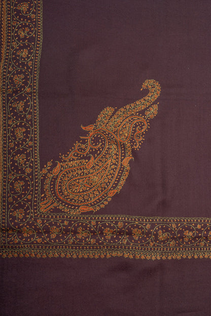Cocoa Crest Sozni Hand Embroidered Merino Wool Shawl