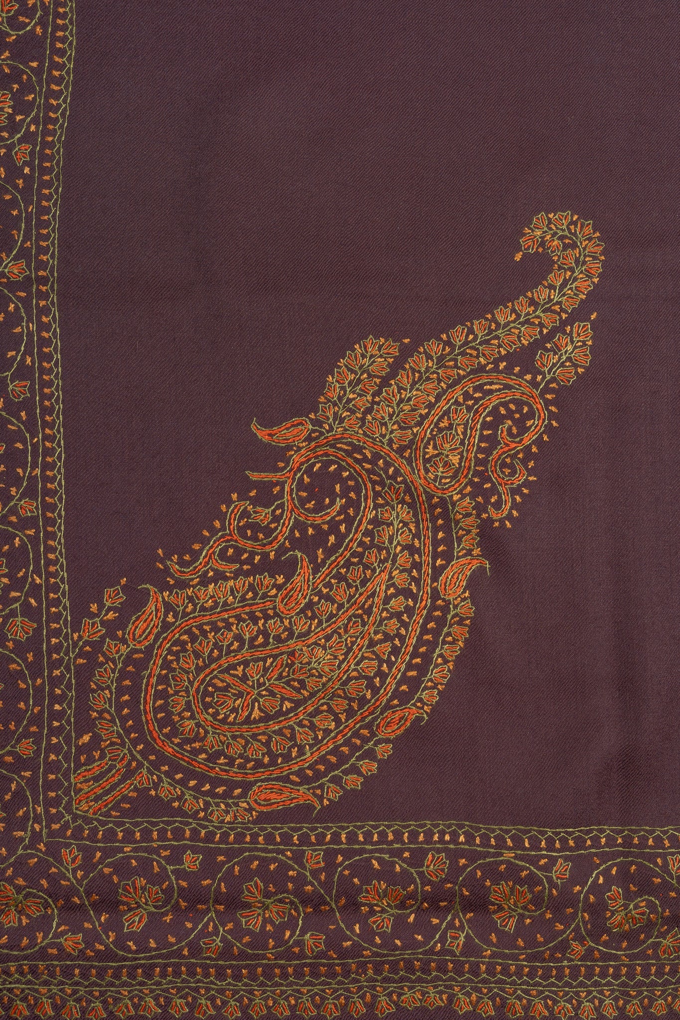 Cocoa Crest Sozni Hand Embroidered Merino Wool Shawl