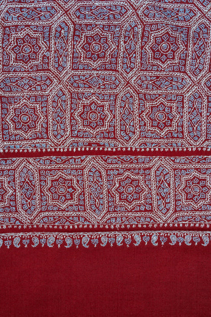 Ruby Maze – Merino Wool Sozni Hand Embroidered Shawl