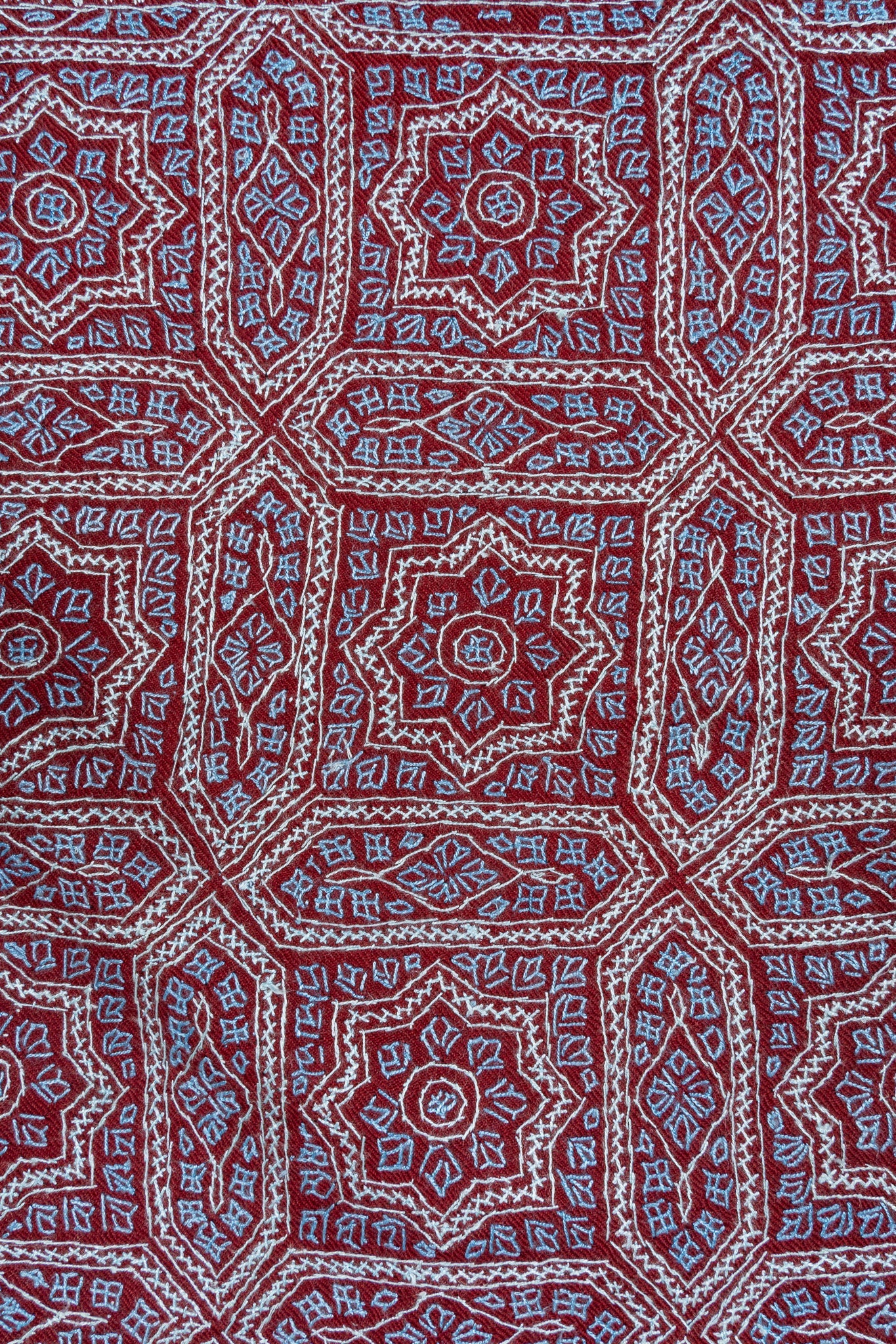 Ruby Maze – Merino Wool Sozni Hand Embroidered Shawl