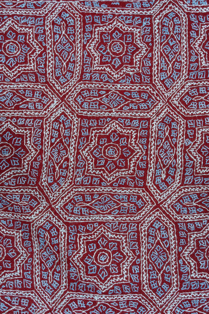 Ruby Maze – Merino Wool Sozni Hand Embroidered Shawl