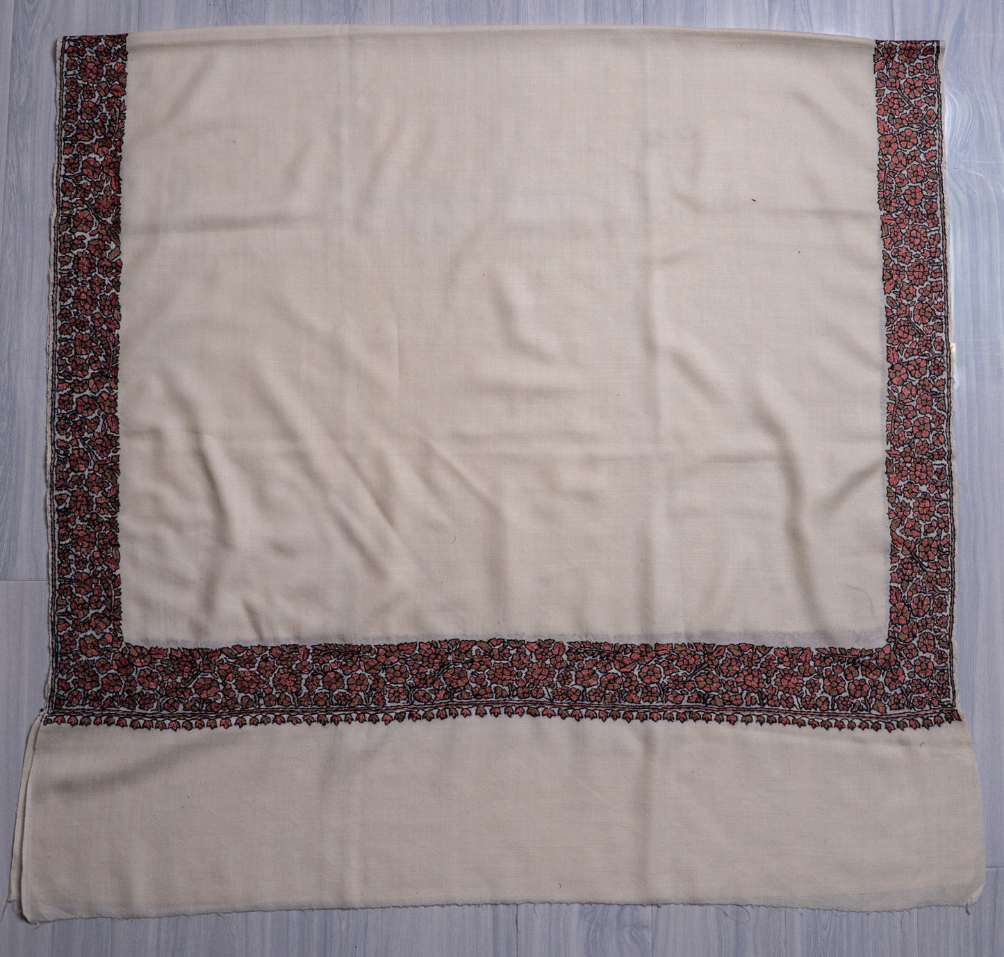 Crimson Vines Merino Wool Shawl with Sozni Hand Embroidered Detailing