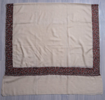Crimson Vines Merino Wool Shawl with Sozni Hand Embroidered Detailing