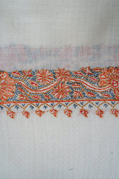 Ivory Heritage: Merino Wool Hand Embroidered 2.5 Yards Shawl