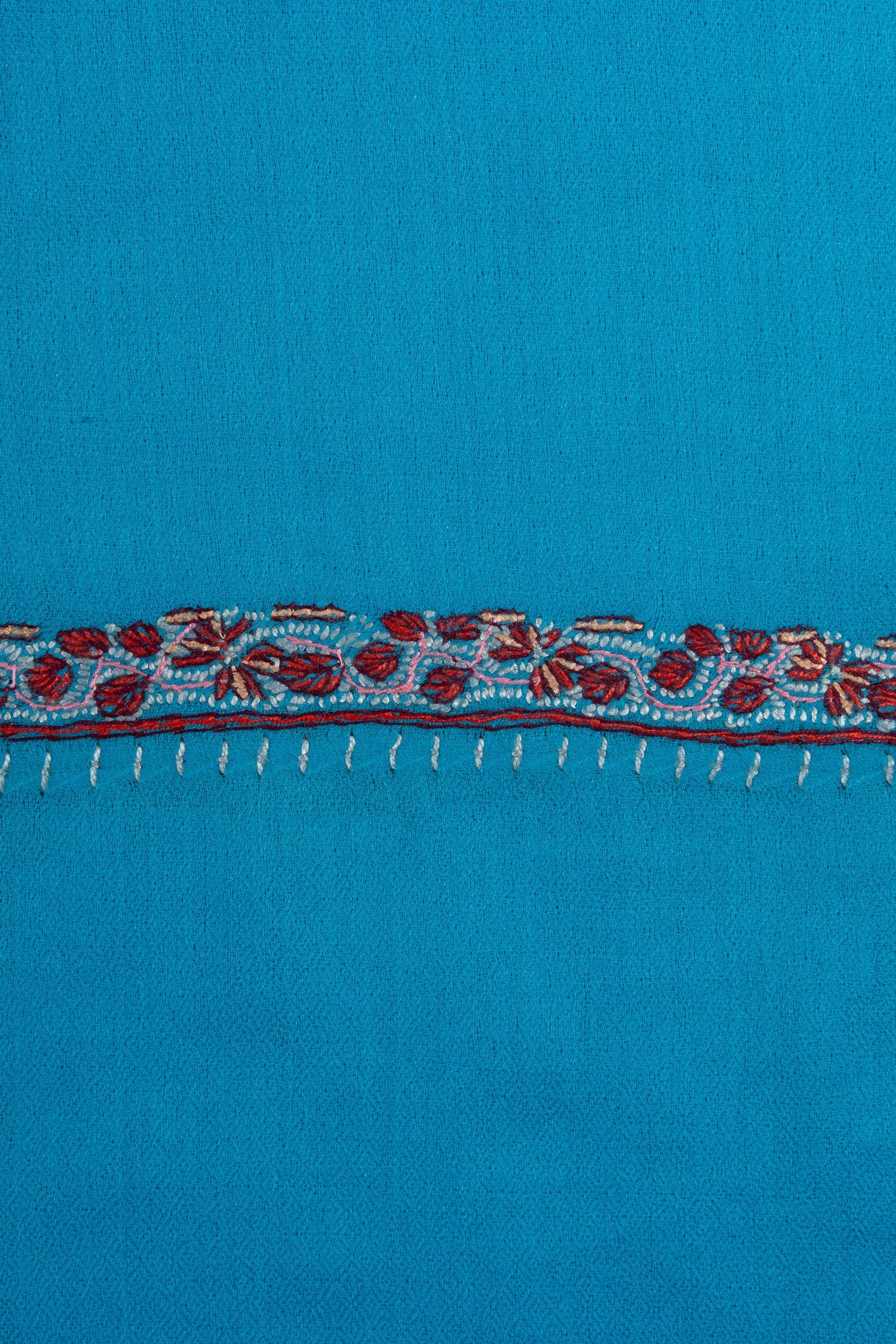 2.5 Yards Sozni Hand Embroidered Shawl in Aqua Blue Minimal Accent