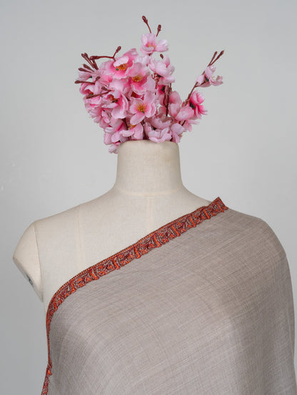 2.5 Yards Sozni Hand Embroidered Shawl in Soft Ash Grey Blush