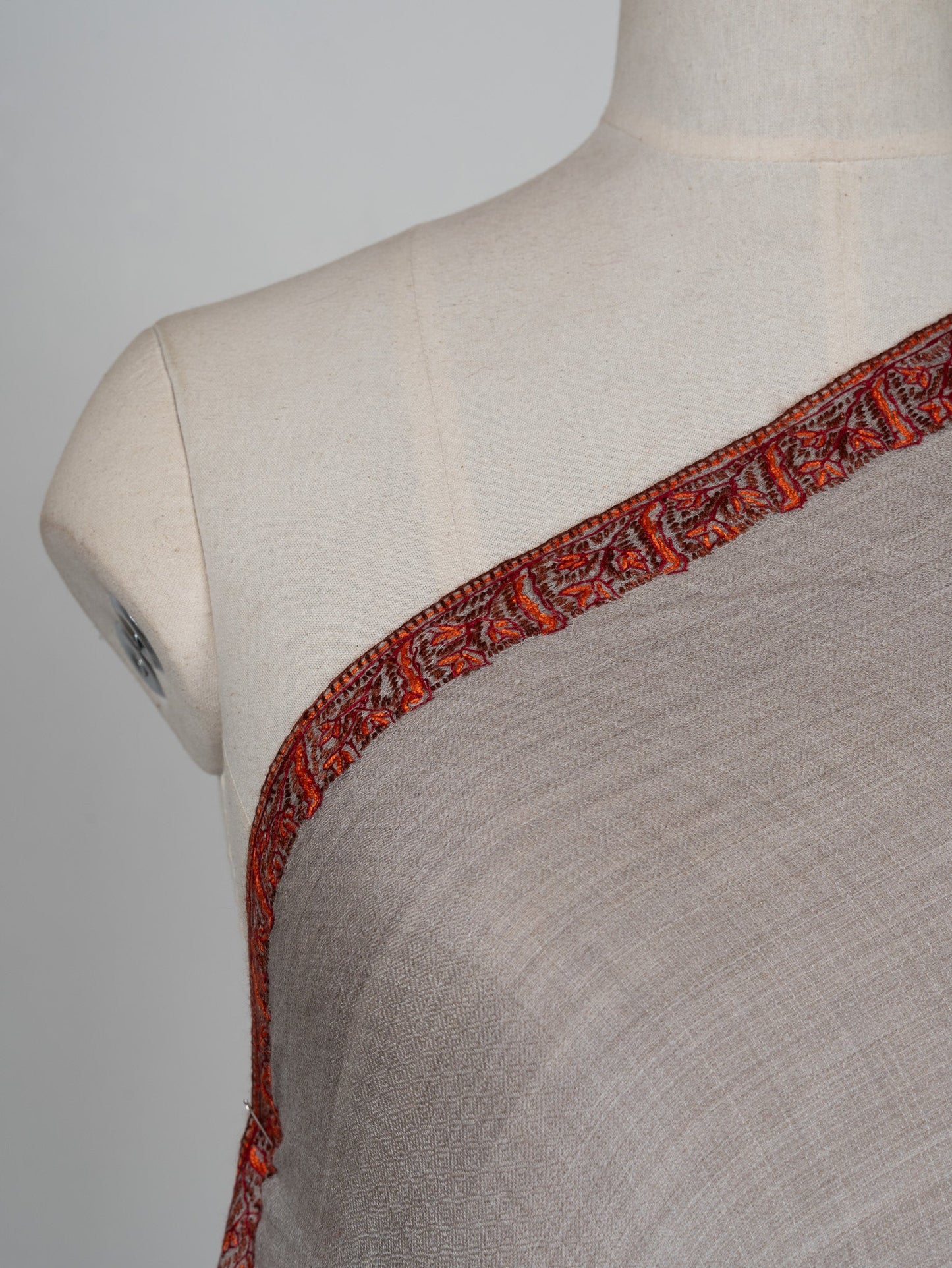 2.5 Yards Sozni Hand Embroidered Shawl in Soft Ash Grey Blush