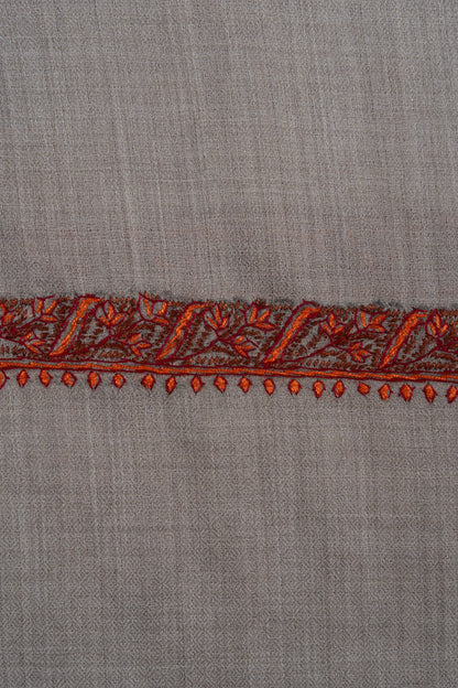 2.5 Yards Sozni Hand Embroidered Shawl in Soft Ash Grey Blush