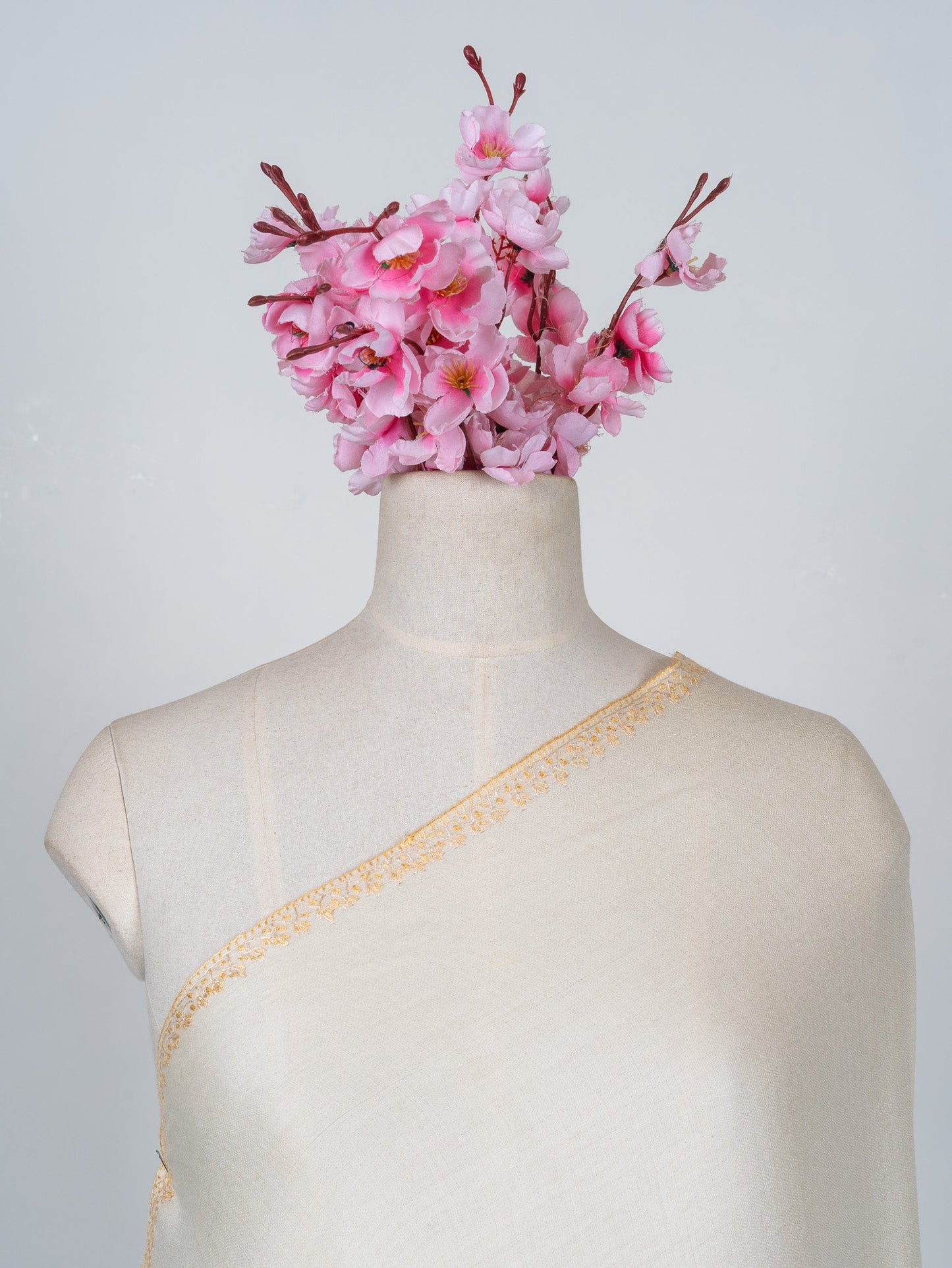 2.5 Yards Sozni Hand Embroidered Shawl in Ivory Heritage Accent