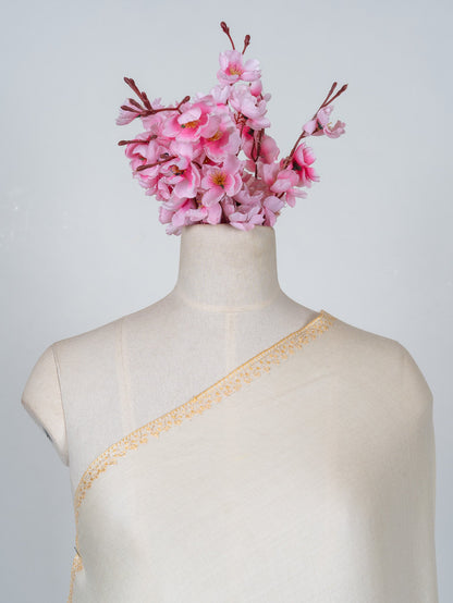 2.5 Yards Sozni Hand Embroidered Shawl in Ivory Heritage Accent