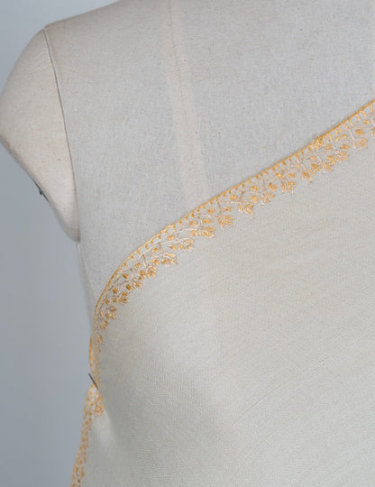 2.5 Yards Sozni Hand Embroidered Shawl in Ivory Heritage Accent