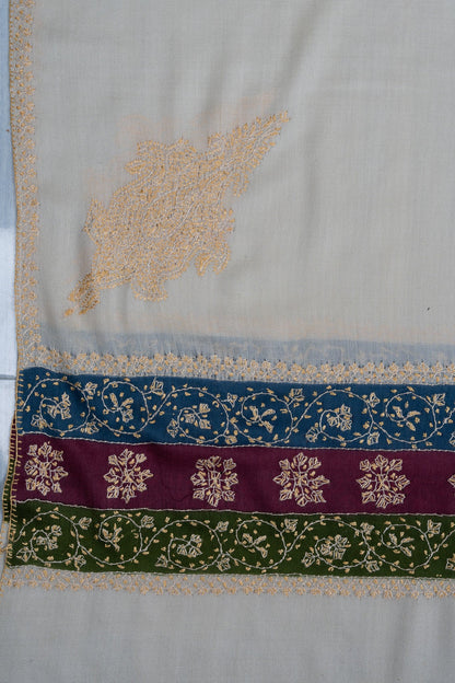 2.5 Yards Sozni Hand Embroidered Shawl in Ivory Heritage Accent