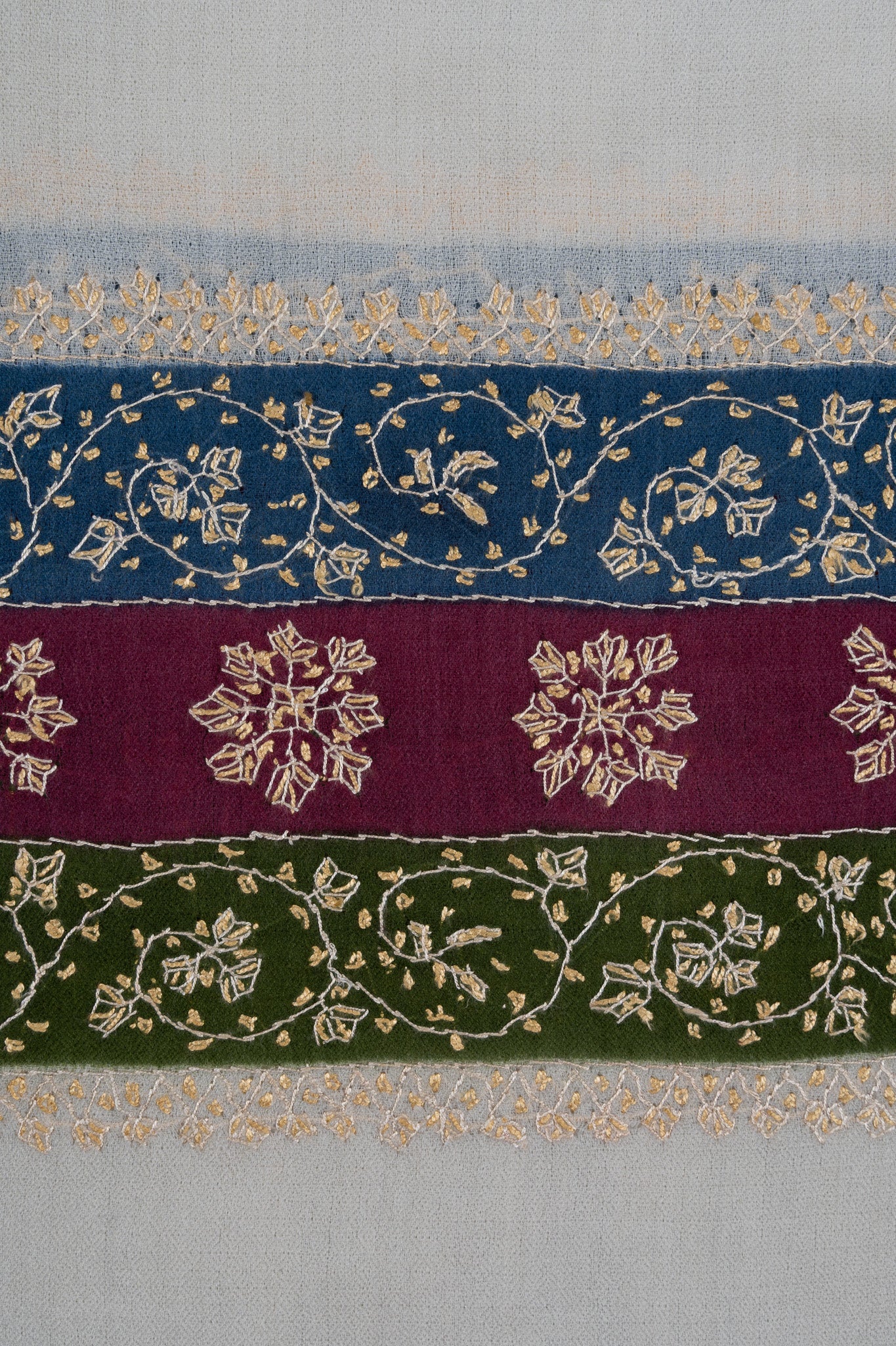 2.5 Yards Sozni Hand Embroidered Shawl in Ivory Heritage Accent