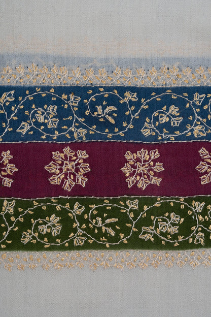 2.5 Yards Sozni Hand Embroidered Shawl in Ivory Heritage Accent